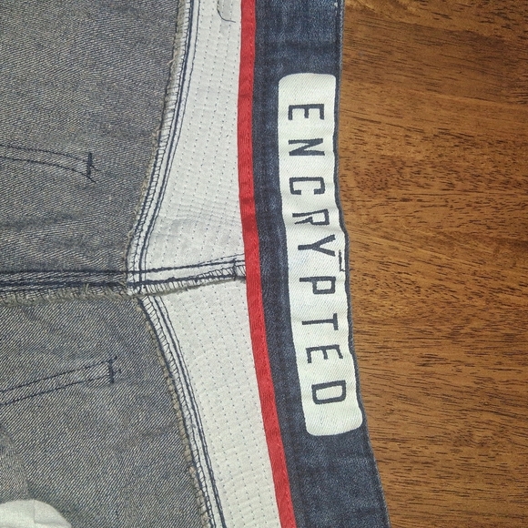 Encrypted men's blue washed denim jean shorts Distressed 38 - Picture 5 of 8